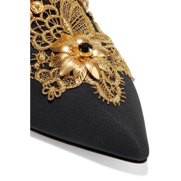 DOLCE & GABBANA Lori 100 Baroque Embroidery Lace Stretch Sock Boot Black Gold 36 - Picture 6 of 8